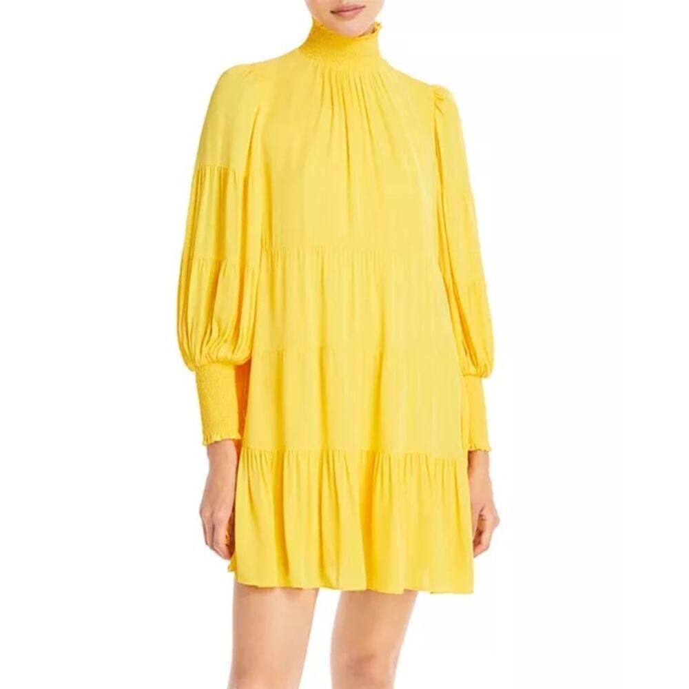 Alice + Olivia Karena Tiered Mock Neck Mini Dress – Yellow – Size 6